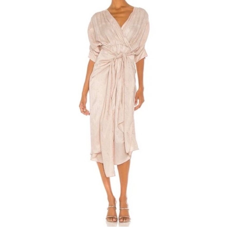Callahan Dress Small Champagne Jacquard Leaf‎ Twist Front Midi Wedding Event